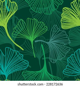 Green leaf seamless pattern. Ginkgo Biloba Leaves Seamless Background. Vector illustration. Good idea for textile, wallpaper, web or wrap design