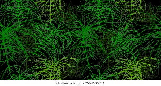 Green leaf seamless pattern on a black background. Botanical background with green twigs. hand drawing. Not AI Vector illustration.