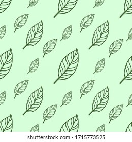 Green leaf seamless pattern,Isolated on a lightgreen background,For wallpaper pattern, interior decoration,minimal style, vector illustration.