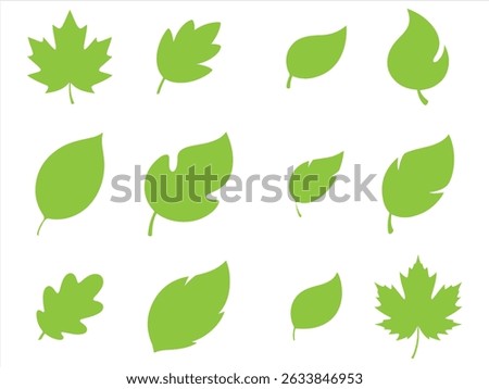  green leaf set icon silhouette vector on white background.