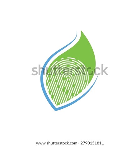 Green leaf shape combined white fingerprint pattern icon nature identity biology concept.