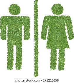 Green leaf shape like  a man and a lady toilet sign