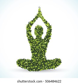 Green leaf shape, Yoga lotus position, meditation, zen. Vector illustration