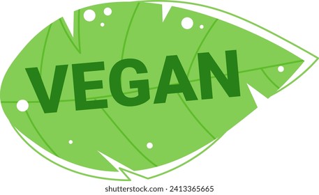 Green leaf shaped like a speech bubble with the word VEGAN. Healthy lifestyle and plant-based diet vector illustration.