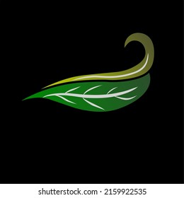 green leaf shaped logo design isolated on black background, can be used for product or brand logo