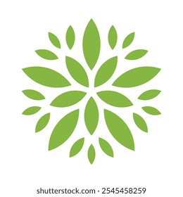Green leaf shapes logo icon. Heath care symbol. Abstract geometric leaves concept. Vector illustration.