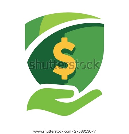 Green leaf shield with dollar sign protected by hand palm
