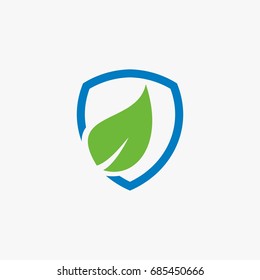 GREEN LEAF AND SHIELD ICON LOGO 