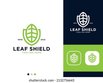green leaf shield line art modern logo design