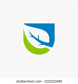 Green leaf shield natural logo design