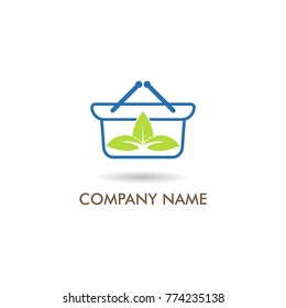 green leaf shopping cart vector logo