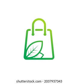 Green Leaf Shopping Logo Design Template Element