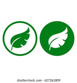 green leaf signs on round button and white leaf signs on round button