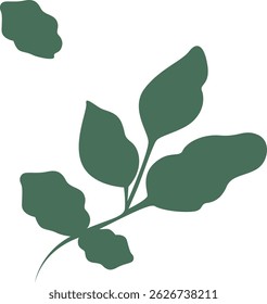 Green leaf silhouette graphic for natural themed designs. Simple, flat vector element great for nature illustration projects.