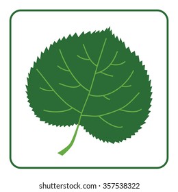 Green leaf silhouette icon. Concept Save the Planet. Care of Earth. Ecology flat design element. Eco green symbol of linden leaf isolated on white background. Organic nature Bio. Vector illustration