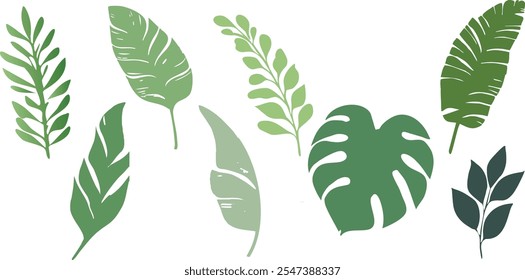 Conjunto de iconos de silueta de hoja verde – Elementos de diseño botánicos minimalistas