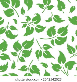 Green Leaf Silhouette Vector Seamless Pattern. Autumn Leaves of Plant and Trees. 