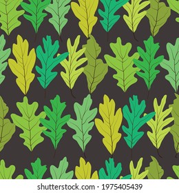Green leaf silhouettes vector seamless pattern background. Great for fabric, textile print, packaging or giftwrap, wallpaper. Surface pattern design.