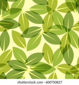 Green leaf spring wallpaper, elegant fresh foliage or greenery, vector illustration. Trendy colors of the year. Beautiful green pattern. Vector illustration