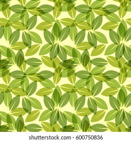 Green leaf spring wallpaper, elegant fresh foliage or greenery, vector illustration. Trendy colors of the year. Beautiful green pattern. Vector illustration