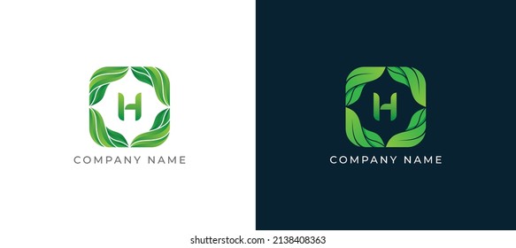 Símbolo del icono del logotipo de Green Leaf Square, símbolo Diseño con letra H. Plantilla de logotipo de ilustración de vector
