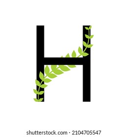Grüne Blätter, die um den Buchstaben H umhüllt sind, für das Logo, die Markenidentität oder das Symbol.