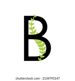 Green leaf stalk wrapped around a B shape letter for initial logo, brand identity or symbol.