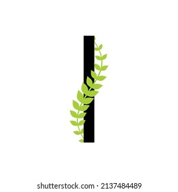 Green leaf stalk wrapped around the letter I shape for initial logo, brand identity or symbol.