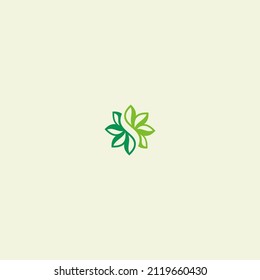 Green Leaf Star Flower Logo Design Infinity Circle Vector Template. Eco Natural Organic Logo Concept Icon