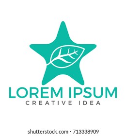 Green Leaf Star  Logo design. Eco Natural Organic Logotype concept icon.