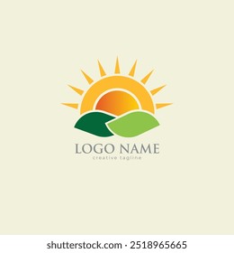 Logotipo de Green Leaf Sun Plantilla de Vector totalmente editable