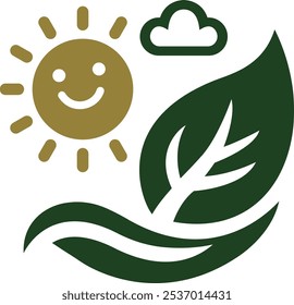 a green leaf with a sun and a smile