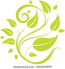 Green Leaf Swirl in Motion on white background. 
