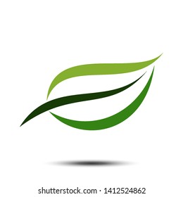 Green leaf swoosh icon vector logo template