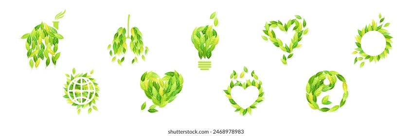 Green Leaf Symbol and Creative Ecology Sign Vector Set