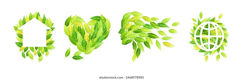 Green Leaf Symbol and Creative Ecology Sign Vector Set