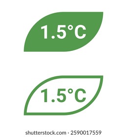 1.5°C in a green leaf symbol design. Symbol of limiting the temperature increase or global warming. Isolated vector illustration.