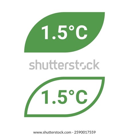 1.5°C in a green leaf symbol design. Symbol of limiting the temperature increase or global warming. Isolated vector illustration.