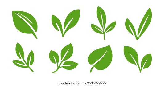 Green leaf symbol. Leaves of plant or tree icon set. Organic or natural label signs