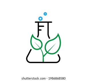green leaf symbol in natural research laboratory bottle