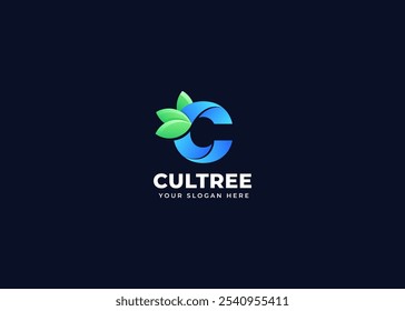 Green Leaf Symbol on Letter C Logo Inspiration. Creative Initial Letter C with Leaf Icon Symbol Logo Design. Green and Natural Branding for Eco Business Identity. Alphabet Vector Logo Illustration.