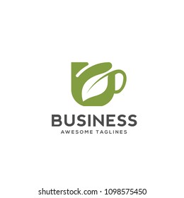 green leaf with tea cup logo concept
