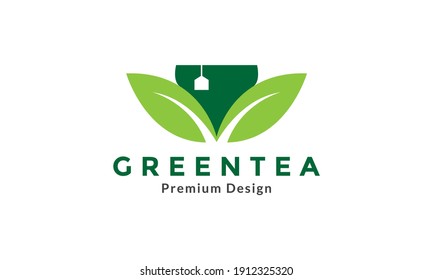 green leaf tea cup modern logo vector icon symbol graphic design illustration