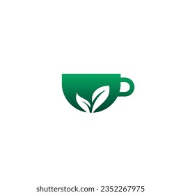 green leaf tea cup modern logo vector icon symbol graphic design illustration