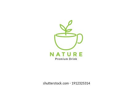 green leaf tea cup simple logo vector icon symbol graphic design illustration