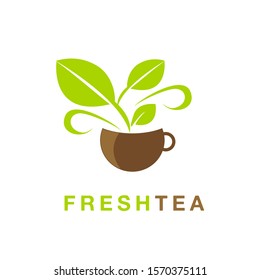 green leaf tea logo with brown glass