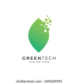 Green leaf technology logo design vector template