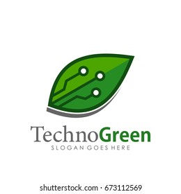 Green leaf technology logo design