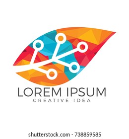 Green leaf technology logo design. Circuit Leaf vector design.