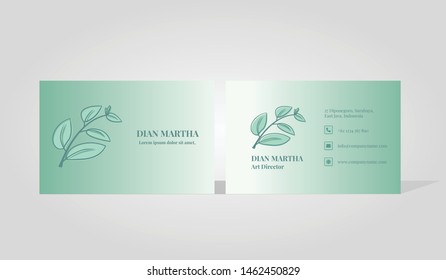 green leaf theme and modern minimalist business card template